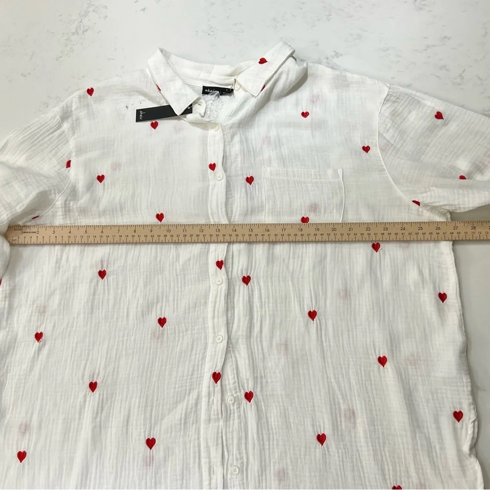 White Button-Up Shirt with Red Heart Accents - Picture 10 of 12